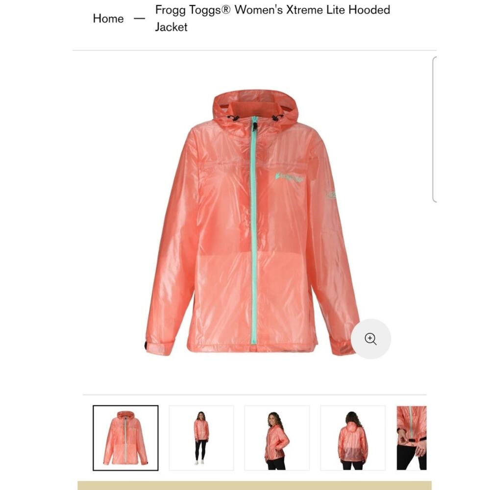 Frogg Toggs XXL Xtreme Lite Hooded Jacket Coral Orange Pink Color Teal Accent - Picture 12 of 15